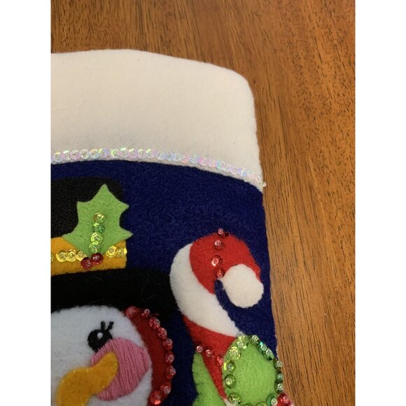 Hobby Kraft Storybook 18" Felt Christmas Stocking Handcrafted Skating Snowman - Picture 7 of 8